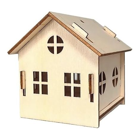 Maison décorative en bois naturel - Maisons miniatures à assembler - Pour bougie chauffe-plat LED - À suspendre - 7,3 x 8,4 x 7,8 cm