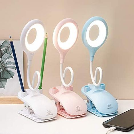 LED Klemmlampe, Klemm-Schreibtischlampe mit Stifthalter, Nachttischlampen und Tischlampen, Augenschonende Kinderlampe mit 3 einstellbaren Farben zum Lesen, Arbeiten (weiß) (1/5)