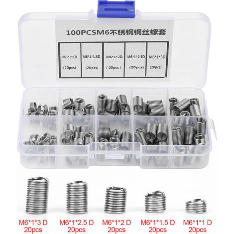 Jeffergarden Lot de 100 inserts filetés hélicodaux en acier inoxydable M6 (1/4)