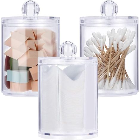 Boite à Coton Tiges Holder Box,3 Pcs Coton acrylique tampons organisateur Bote de rangement cosmétique,pour Rangement Boules de coton Coton-tige (1/5)