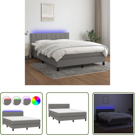Matelas à ressorts ensachés - Sommier à lattes de lit et matelas et LED Gris foncé 140x200 cm (1/5)