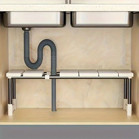 Étagère de rangement réglable sous évier — Étagère en acier inoxydable à plusieurs niveaux, gain de place (1/5)