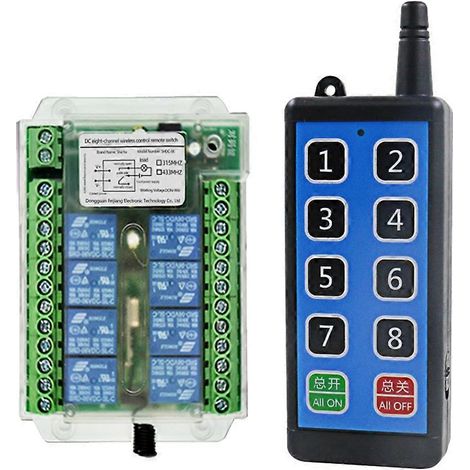 Interrupteur de télécommande sans fil RF à 8 canaux, alimentation CC 9-72 V, commande de moteur sans fil (1/5)