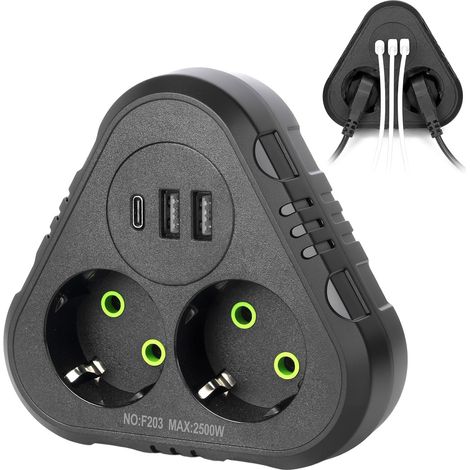 Multiprise Murale 5 en 1 avec 2 USB-A USB-C, 2 Prises EU 2500W Bloc Prise Compact avec Charge USB, Design Mural Gain de Place, pour Bureau Cuisine Voyage et Appareils du Quotidien (1/5)