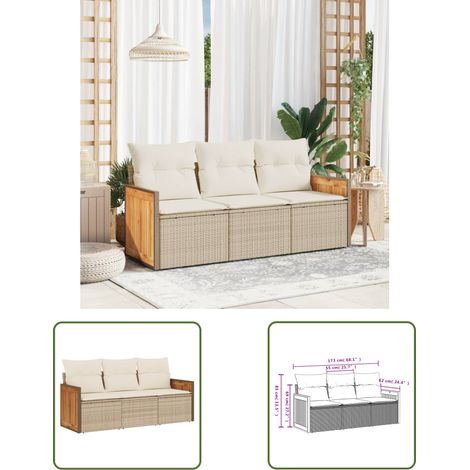 The Living Store 3-tlg. Garten-Sofagarnitur mit Kissen Beige Poly Rattan - Gartensofas - Outdoor Möbel - Gartenmöbel Set - Rattan Gartenmöbel - Lounge Set (1/3)