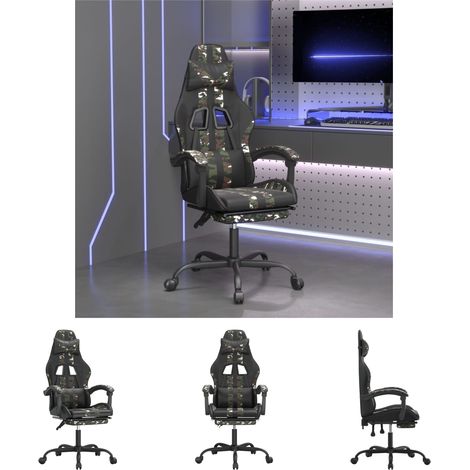Gamingstuhl mit Kissen - vidaXL Gamingstuhl mit Fußstütze Drehbar Schwarz Tarnfarben Kunstleder - Gamingstuhl mit Liegefunktion (1/5)