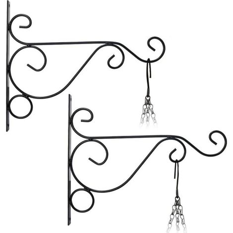 2Pcs Suspension Mural Crochet Plante(26cm21cm) Suspendre Support de Pot de Fleur Carillons Lanterne Panier de Jardin en Métal pour Décoration de Jardin(Noir) (1/4)