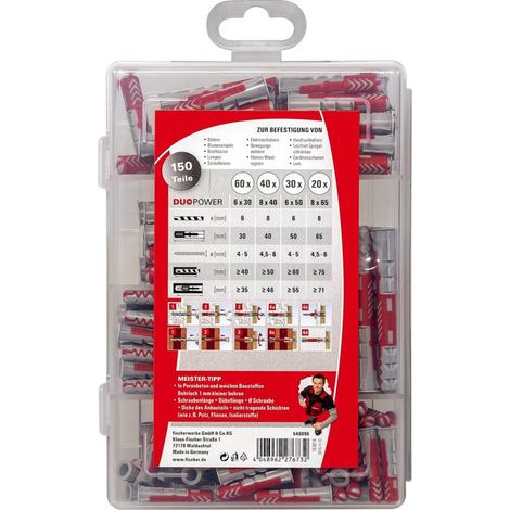 DUOPOWER 540096 COFFRET DE CHEVILLES COURTES ET LONGUES POUR DE NOMBREUX MATÉRIAUX DE CONSTRUCTION ET APPLICATIONS MULTIPLES 6 X (1/3)