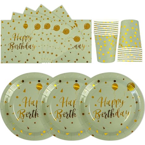 Vaisselle de fete 72 Pieces Vert Assiettes en Carton Set Comprendre Assiette Papier Tasses Serviettes pour Decoration Fete de Mariage Baby Shower 24 Invites (1/5)