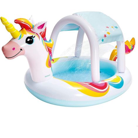 TRADE SHOP - Piscina Spruzzo Baldacchino Forma Unicorno Gonfiabile 254x132x109cm Bambini 58435 - (1/3)