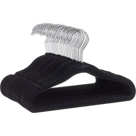 Cintres en velours antidérapants, noirs, 45 cm, lot de 50 (1/3)
