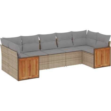 Maison Exclusive - Set Divani da Giardino 7 pz con Cuscini Beige in Polyrattan (1/3)
