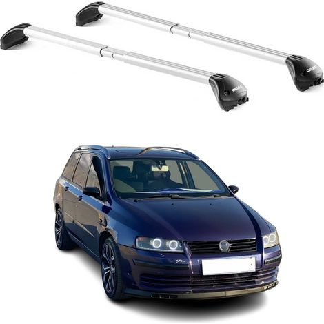 OMAC Barres de toit transversales certifiées TÜV pour Fiat Stilo Break 2001-2007 – Verrouillables (4 antivols) – Charge max 100 kg – Sangle inox + protection caoutchouc Argent (1/4)