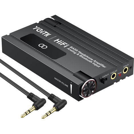 Amplificateur de Casque HiFi Portable Bluetooth 5.1 avec Bass Réglable Ampli Casque Audio 16-600Ω Entrée/Sortie 3.5mm Gain à Deux Niveaux Batterie 24H Boîtier Aluminium pour Téléphone MP3 (1/5)