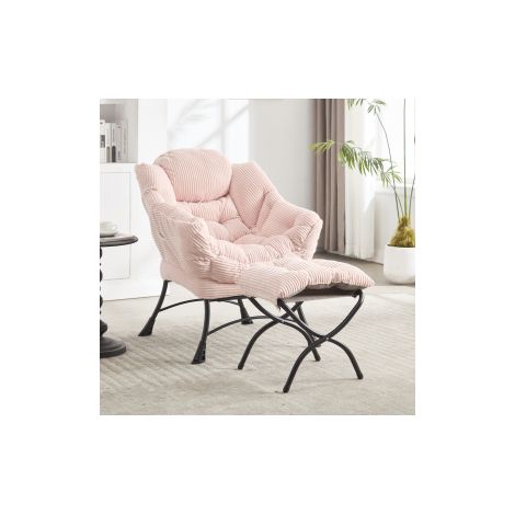 Fauteuil lounge avec pouf, accoudoirs et poche latérale, rose, pour petits espaces (1/5)