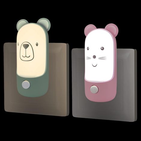 Veilleuse Prise Bebe avec Interrupteur, Lot de 2, Souris et Ours (1/5)