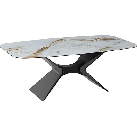 Tavolo Fisso Atlas 220x110 cm, Top in Ceramica su Vetro Calacatta Oro Lucido, Struttura in Metallo Antracite - Stile Raffinato Moderno (1/4)