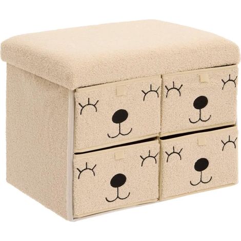 Pouf Enfant avec 4 tiroirs "Ezzio" 50cm Beige