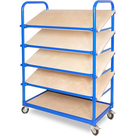 BRB Schrägboden-Regalwagen mit 5 Ebenen, BxTxH 1050x500x1450 mm, 4 Lenkrollen, 2 Rollen mit Feststellbremse (1/3)
