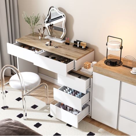 Scrivania con 5 cassetti in truciolare bianco rovere OKMYHOME (1/5)