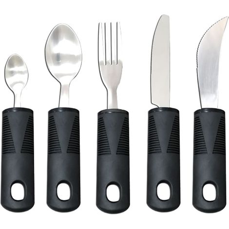 Rostfritt stål gummi plasthandtag äldre anti-shake adaptiv servis knife, gaffel och sked réhabilitation matningsverktyg set