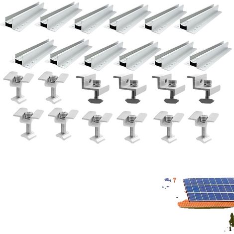 Supports de montage solaire, pinces réglables, construction en aluminium, pour 5pcs panneaux PV (1/2)