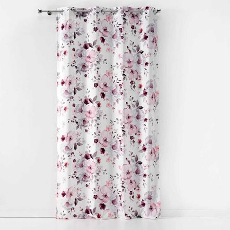 Paris Prix – Rideau à œillets velours motifs fleurs 140x240cm blanc – Tendance moderne – 100% polyester – Forme rectangulaire