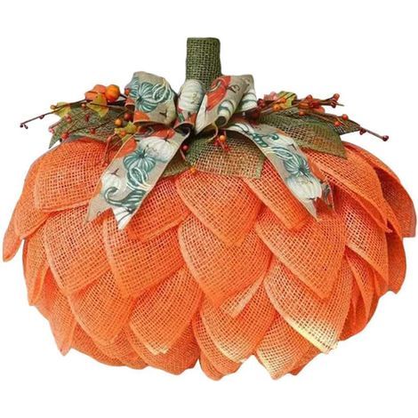 Herbstlicher Kürbiskranz mit Schleifen und Beeren, Jutegirlande für Halloween- und Weihnachtsdekoration (1/4)