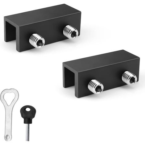 2 x Sliding Door Locks, Black Sliding Door Lock, 16 mm, with Hex Key and Heart Key, Compatible Bay and Sliding Window 1-16 mm (1/5)