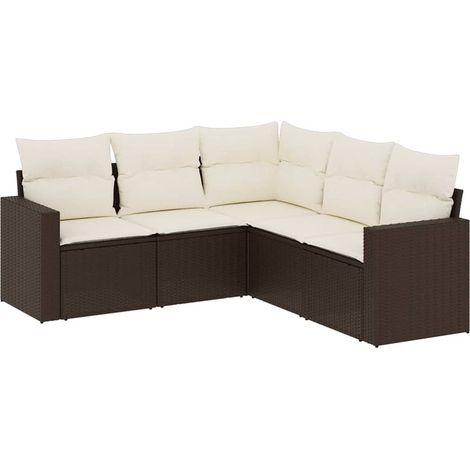 Salon de jardin modulable résine tressée avec rangement et coussins marron 5 pièces, 44.37kg (1/5)