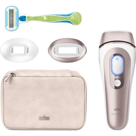 Épilateur à lumière pulsée Braun Skin i-expert PL7147 – 10 niveaux d'intensité – Accessoire visage et corps inclus – Design or rose et blanc