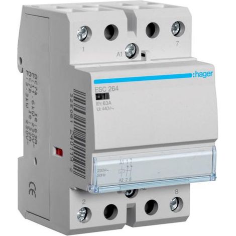 Contacteur 63A 2 Contacts à ouverture 230V HAGER ESC264 (1/4)