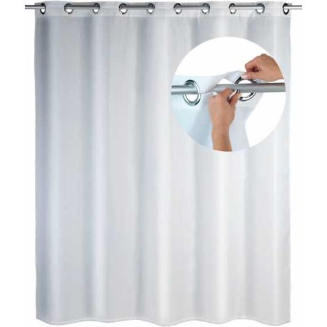 WENKO Tenda da doccia Comfort Flex, Tenda da doccia 180x200 cm, lavabile in lavatrice e impermeabile, con 10 anelli integrati, 100% poliestere, 180x200 cm, bianco (1/5)