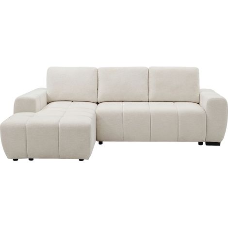 Divano angolare sinistro convertibile in tessuto ciniglia beige KOUMALO (1/5)