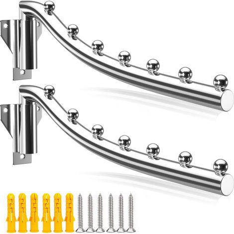 2 x Folding Clothes Hanger, Hanging Clothes Hanger, Folding Towel Rack, Wall Hook, Swivel Arm Support for Living Room, Indoor (1/5)