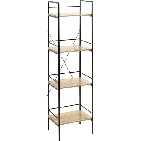 Meuble colonne de rangement 4 étagères coloris chêne/noir - Longueur 34 x Hauteur 130 x Profondeur 27 cm (1/5)