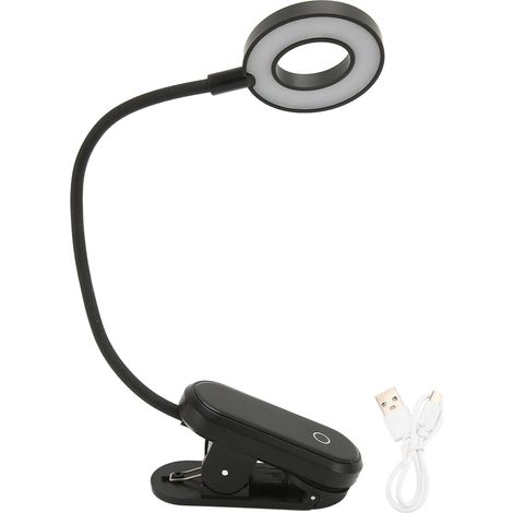 Ortviai Lampe de bureau à pince tactile, flexible 360°, LED rechargeable, noir