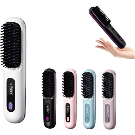 Cocoony Brush for Short Hair, Portable Rechargeable Straightening Brush, Durable Design, with LCD Display, 3-Stage Temperature Adjustment, for Daily Styling & Travel
