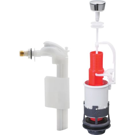 Chasse d'eau wc complète mécanisme wc simple chasse MP & robinet flotteur à alimentation latérale F90, Wirquin 10724037, blanc et rouge (1/2)