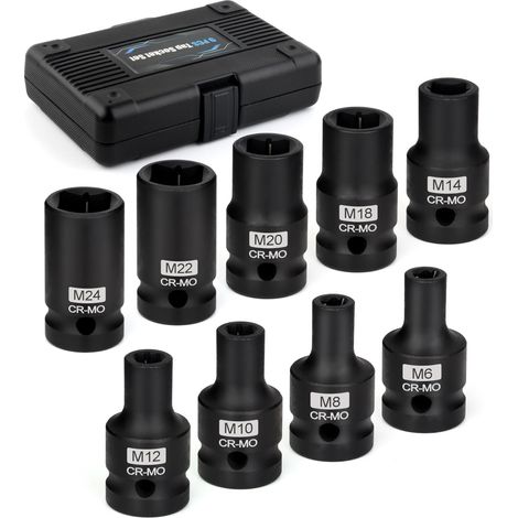 Jeu de Douilles de Robinet, M6-M24, 9pcs Jeu de Douilles Carrées (1/5)