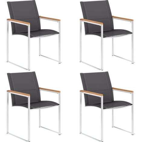 Chaises/Fauteuils de jardin 4 pcs Textilène et acier inoxydable Gris -TF71192 (1/5)