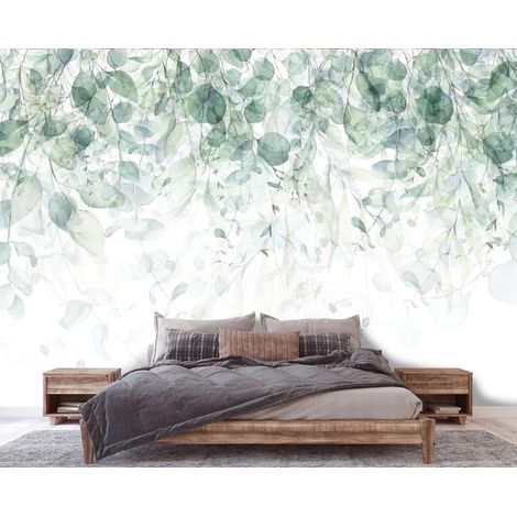 Vlies Fototapete Botanisch 250x175 cm, Tapeten, für Wohn und Schlafzimmer, Vliestapete Wandtapete Tapete 3D Effekt- inkl. Kleister - Tropisch Botanisch Natur grün weiß, WallArena