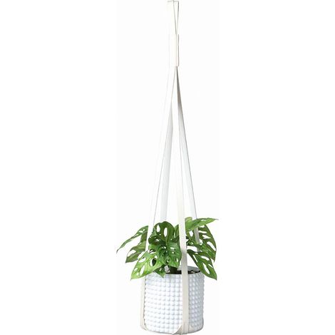 Maceta colgante de cuero sintético, decoración de pared para interiores y exteriores, color blanco, soporte para plantas