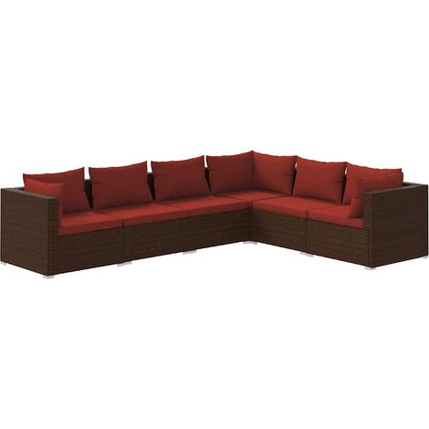 Maison Exclusive - Set Divani da Giardino 6 pz con Cuscini in Polyrattan Marrone (1/5)
