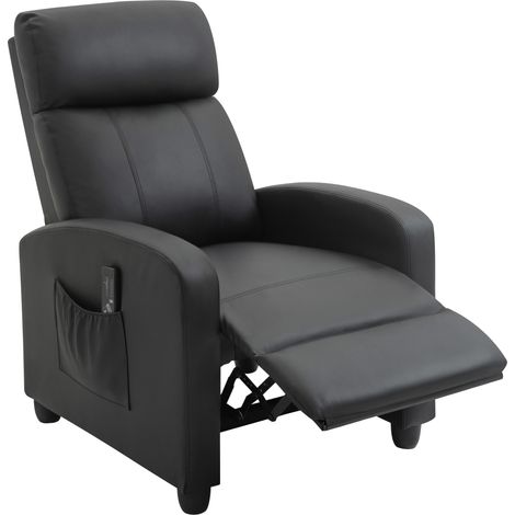 Relaxsessel Fernsehsessel mit Vibrationsmassage, Massagesessel mit Liegefunktion, 2 Massagepunkte, TV Sessel mit Fernbedienung, Seitentasche, Kunstleder für Wohnzimmer, Schwarz (1/5)