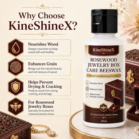 KineShineX Cire d'abeille pour l'entretien des boîtes à bijoux en bois de rose (1/4)