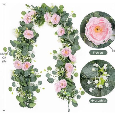 Guirlande d'eucalyptus et de gypsophile Guirlande de feuilles d'eucalyptus rose - Idéale pour les décorations de mariage, les décorations festives et les décorations romantiques au quotidien - Guirl (1/5)