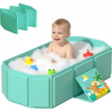 Grande Baignoire Pliable Bébé, Baignoire Portable Enfants Multifonctionnelle pour Douche 0-8 Ans, Conception Tout-en-un avec Bouchon de Vidange, Économisante en Espace (1/5)