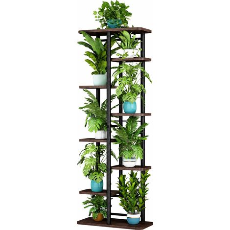 Étagère à Fleurs 8 Niveaux Métal Stable, Support Plante Design Gain de Place, Étagère Plantes, Salon Balcon Jardin Chambre, Noir