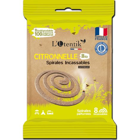 Lot de 8 spirales répulsives citronnelle bio – Insecticide biologique – Protection longue durée en extérieur – Fabriquées en France